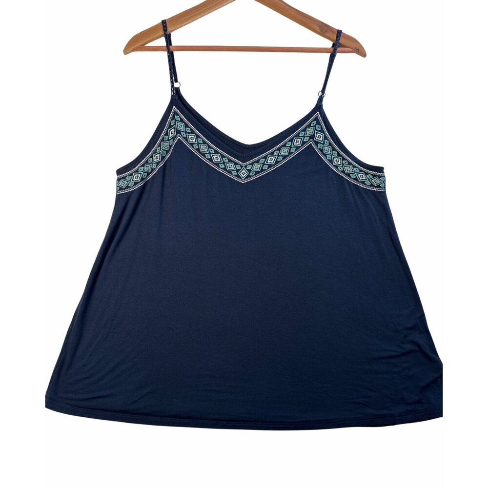 Torrid Women’s Plus 0 Navy Blue Embroidered Flowy Cami Tank Top Boho 1X Western